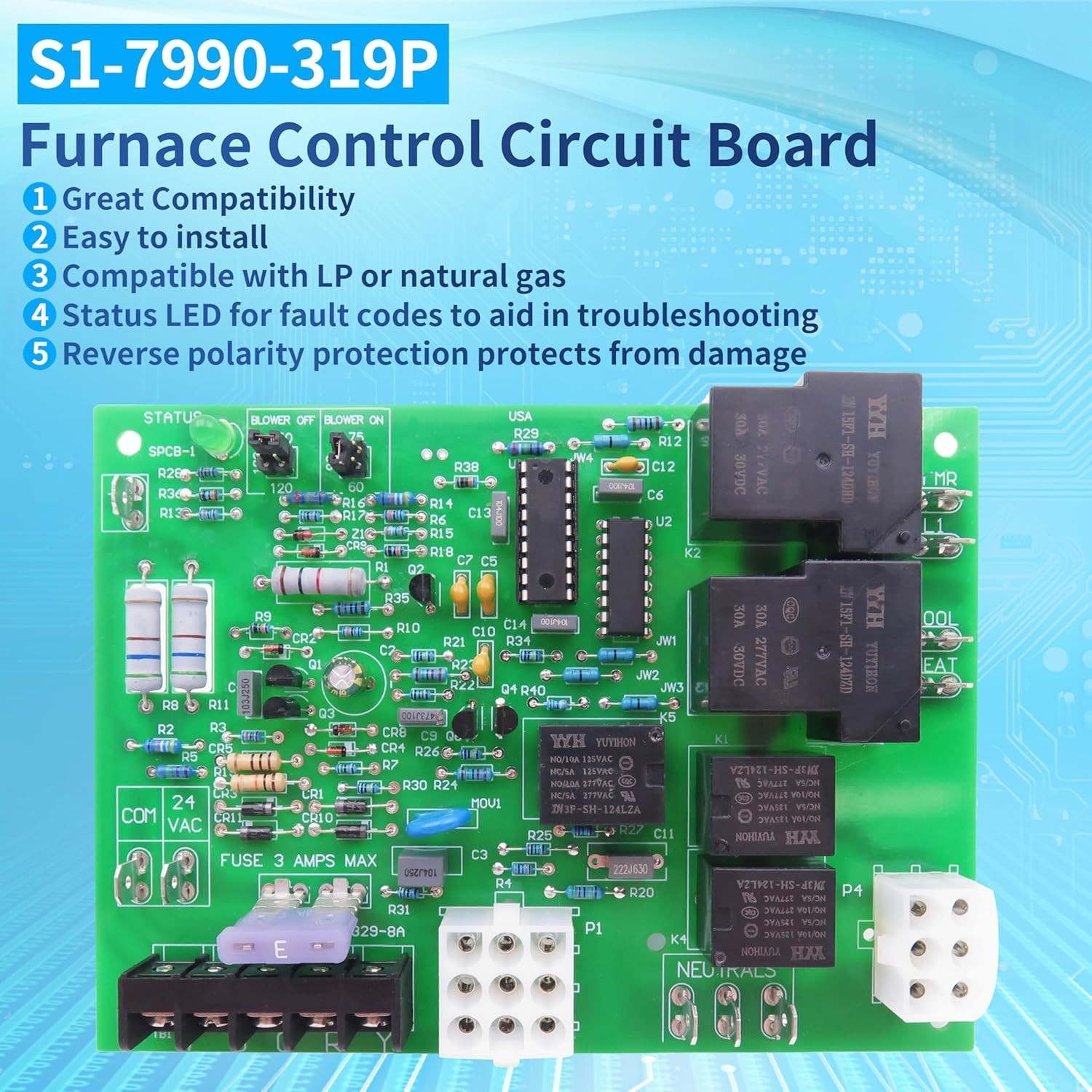 Coleman Evcon Replacement Furnace Control Circuit Board - Compact & Lightweight