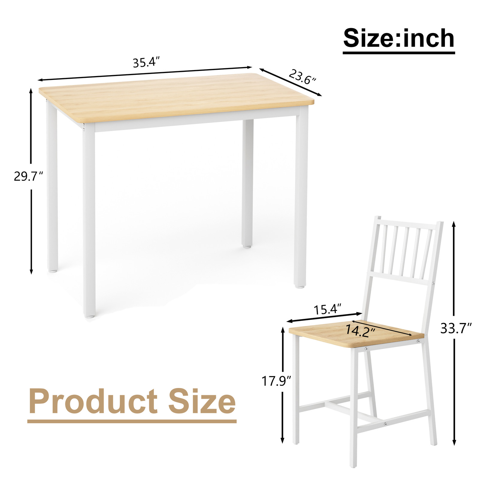 Dining Table Set Bar Table w/ 2 Dining chairs, Kitchen Table 35.4"x23.6"x 29.7"