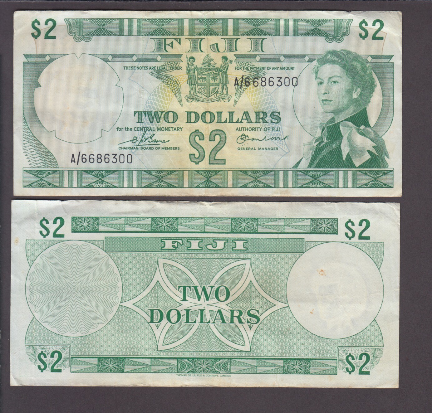 Fiji  P.72b  2 Dollars PFX A/6 Sig Barnes-Earland   VF  We Combine          2007