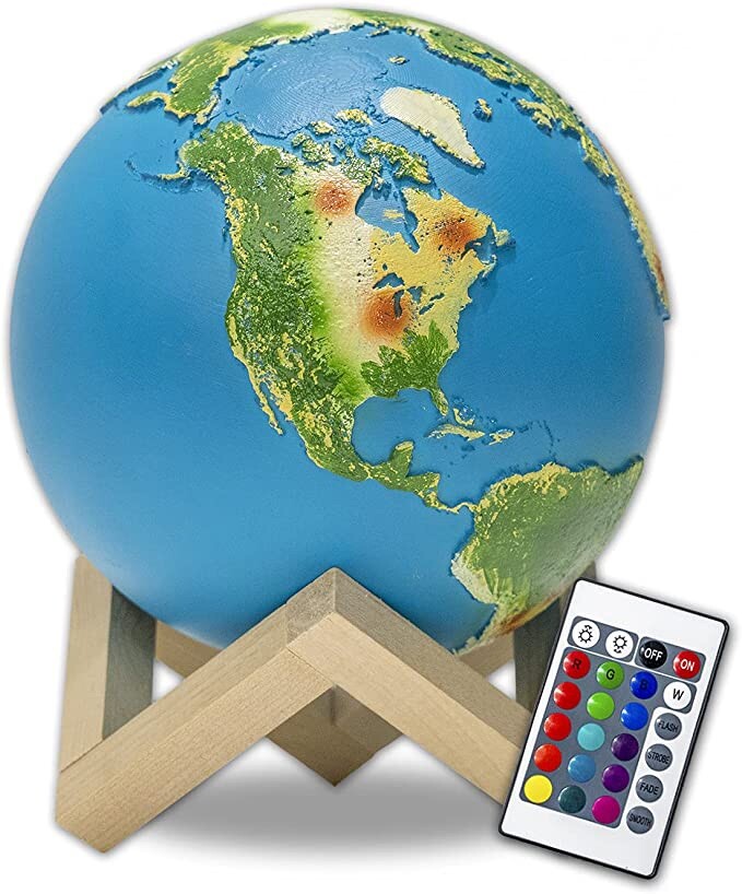 Earth Lamp 3D Printing Rechargeable Night Light 16 Colors Remote Control 6”