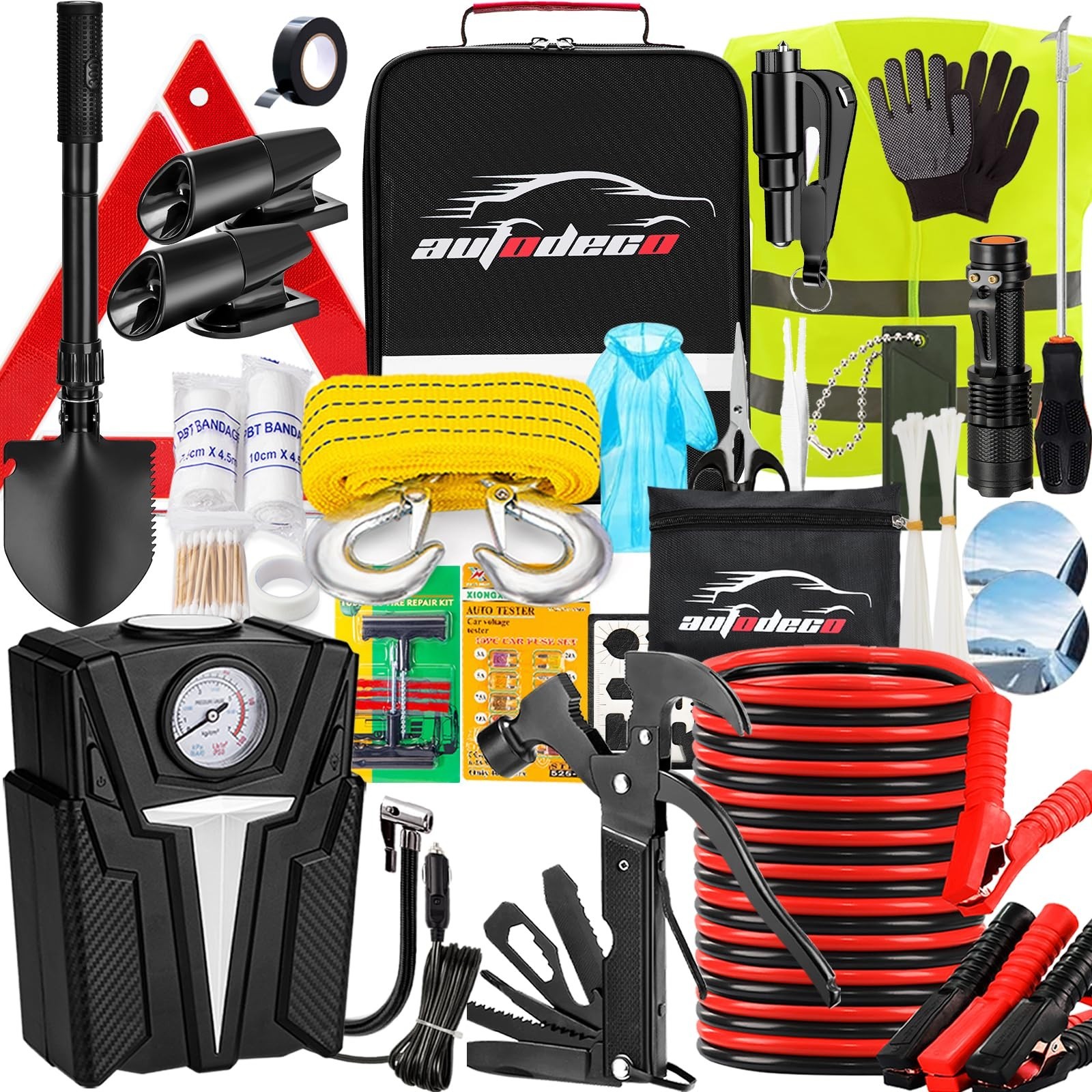 Premium 136-Piece Roadside Emergency Car Kit - Heavy Duty Safety Supplies