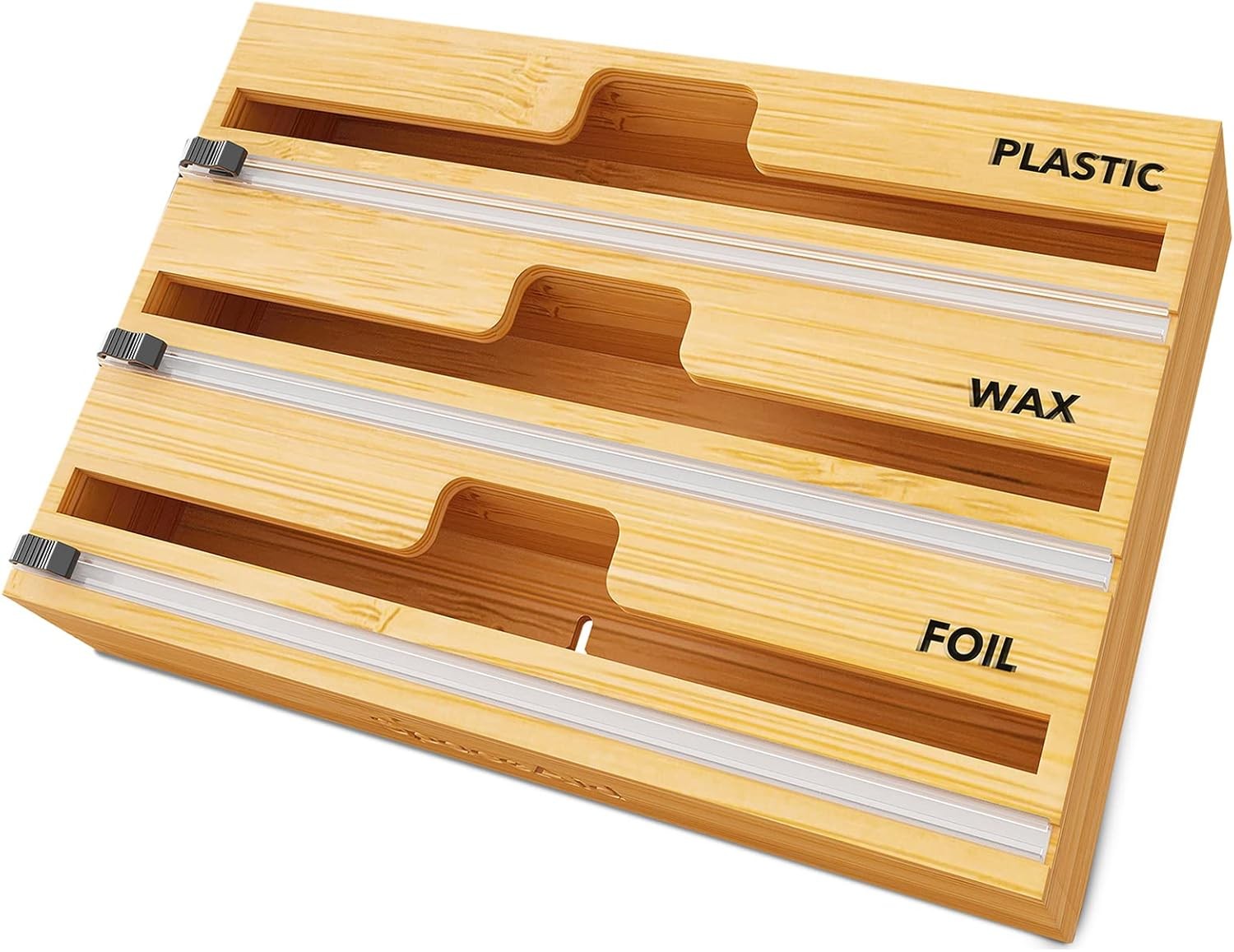 SpaceAid WrapNeat 3 in 1 Wrap Organizer with Cutter Bamboo for Kitchen