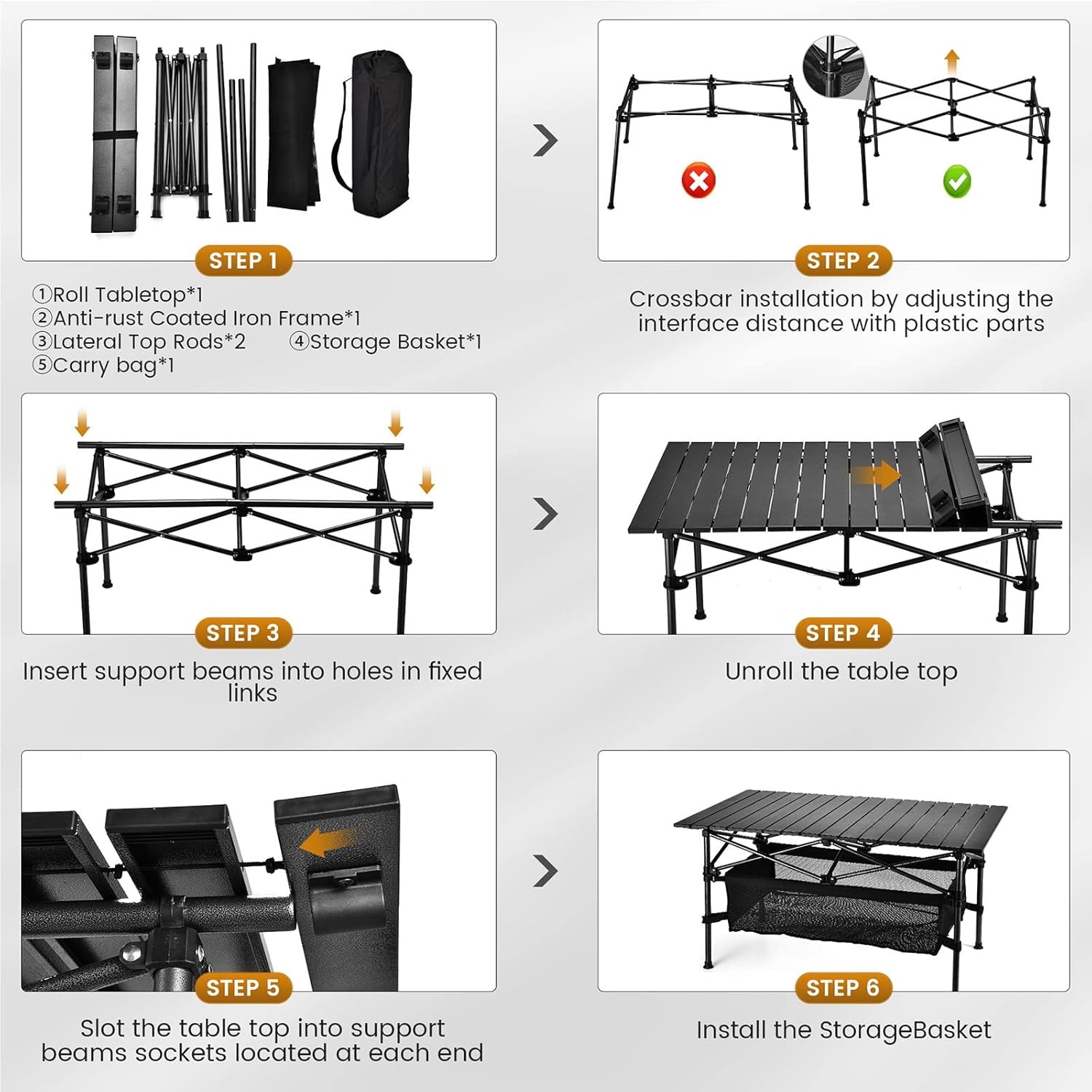 Lightweight Aluminum Folding Camping Table 37.13” x 21.57” x 19.69” Portable