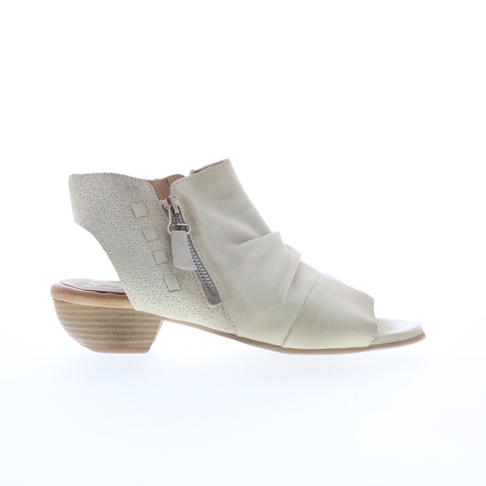 Miz Mooz Carla Womens Beige Leather Zipper Heeled Sandals Shoes 39