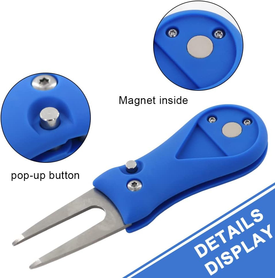 Golf Divot Repair Tool Switchblade Divot Tools with Golf Ball Marker Pop-Up Butt