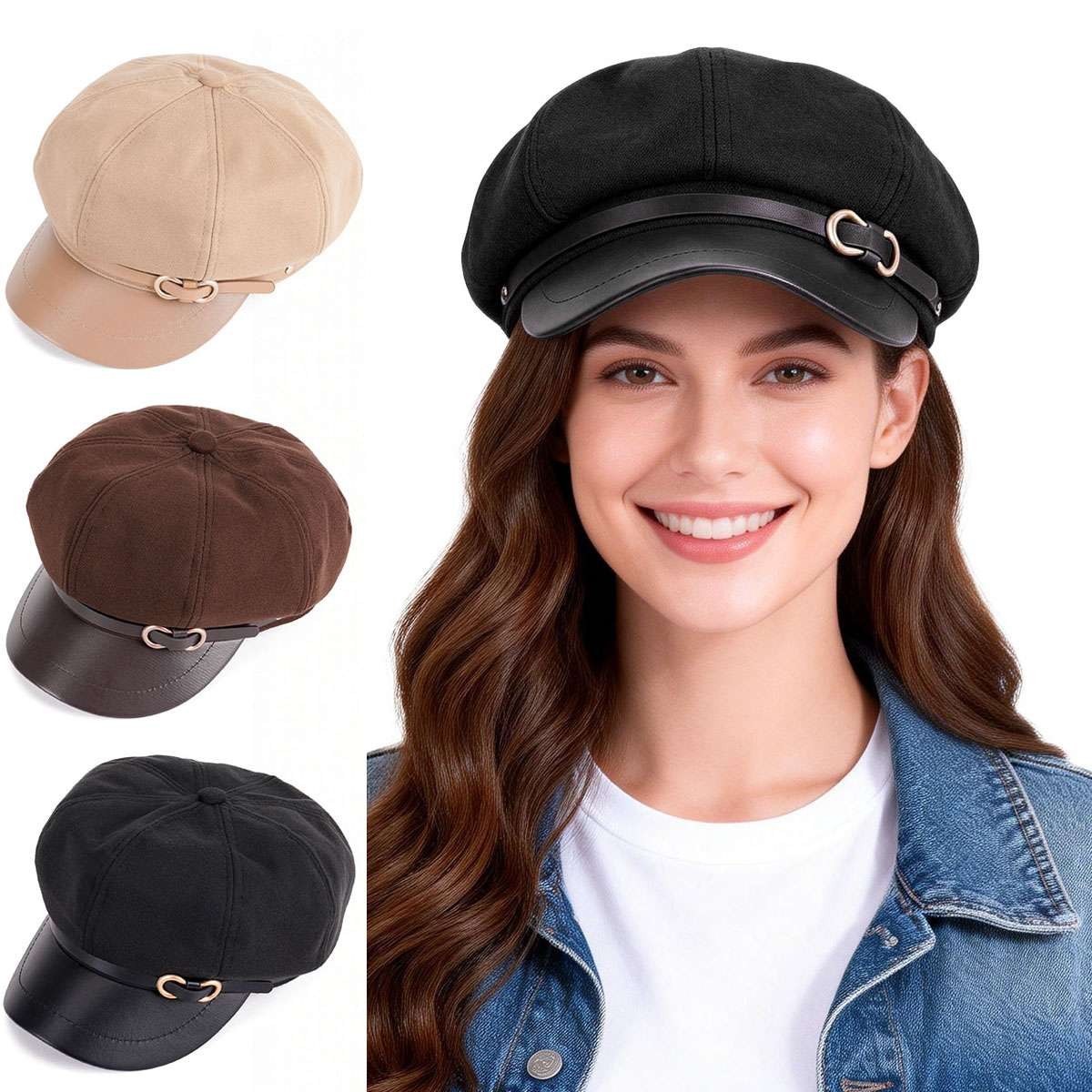 Women Vintage Newsboy Cap Paperboy Hat Flat Cap Retro Driving Cabby Hat US