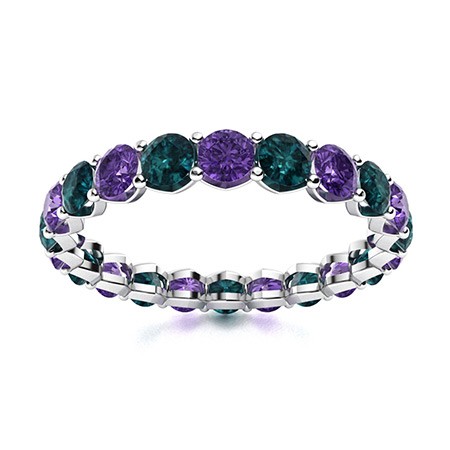 3mm Round Amethyst London Blue Topaz Ring 925 Sterling Silver Full Eternity Ring