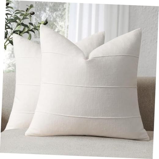 Decorative Linen Throw Pillow Covers 22x22 22" x 22" (Pack of 2) Cream White