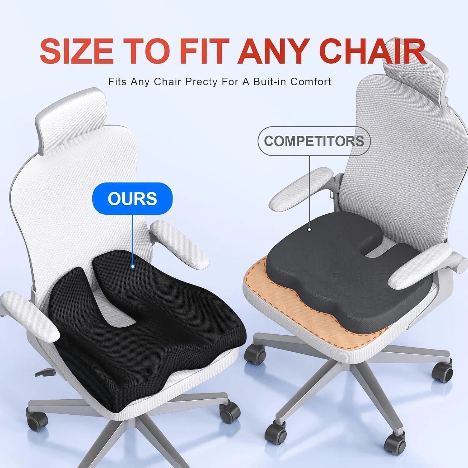19" x 17" Ergonomic Memory Foam Cushion for Pressure Relief & Luxurious Comfort