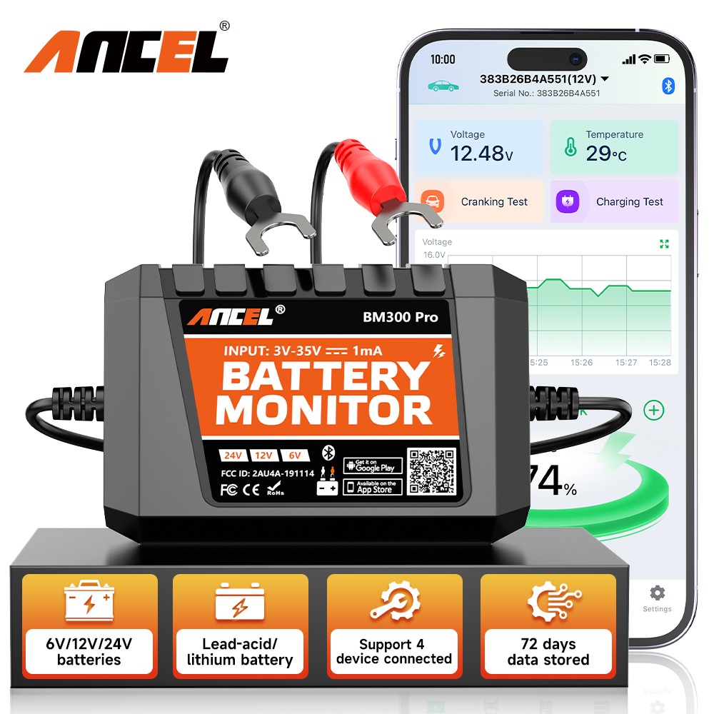 ANCEL BM300 Pro Car Battery Tester 24V Battery Load Tester for Car Truck SUV ATV