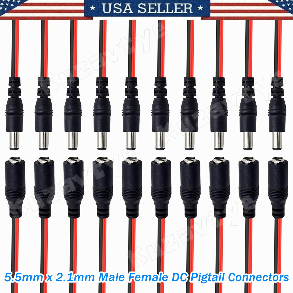 5~50Pcs DC Power Pigtail Cable 5.5*2.1mm Male Female Connectors for CCTV Camera