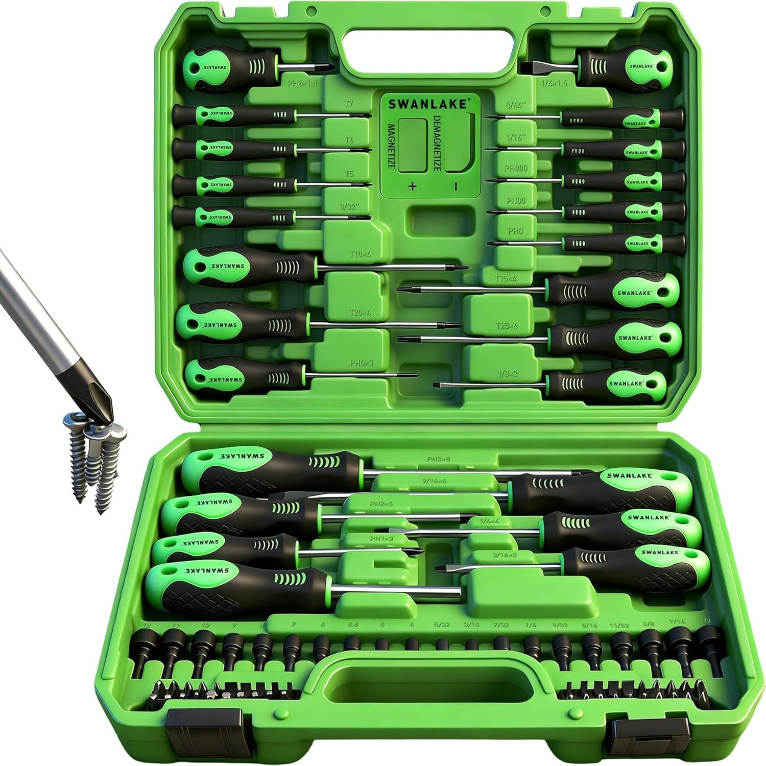 SWANLAKE 86PCS Magnetic Screwdriver Set,Includes Slotted/Phillips/Torx Mini P...