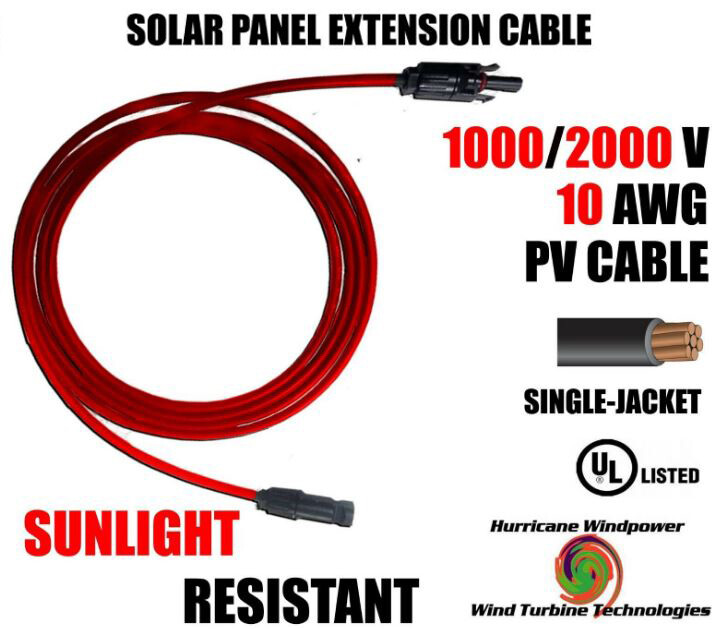10 AWG Red Solar Panel Extension PV Cable w/ MC4 Compatible Connectors