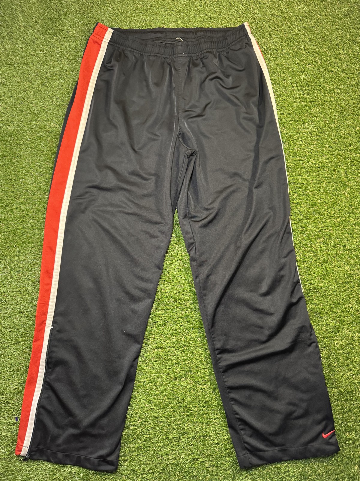 Y2K Nike Pants Mens sz L Black Red Stripe Track Knit Zip Ankle Training Athletic