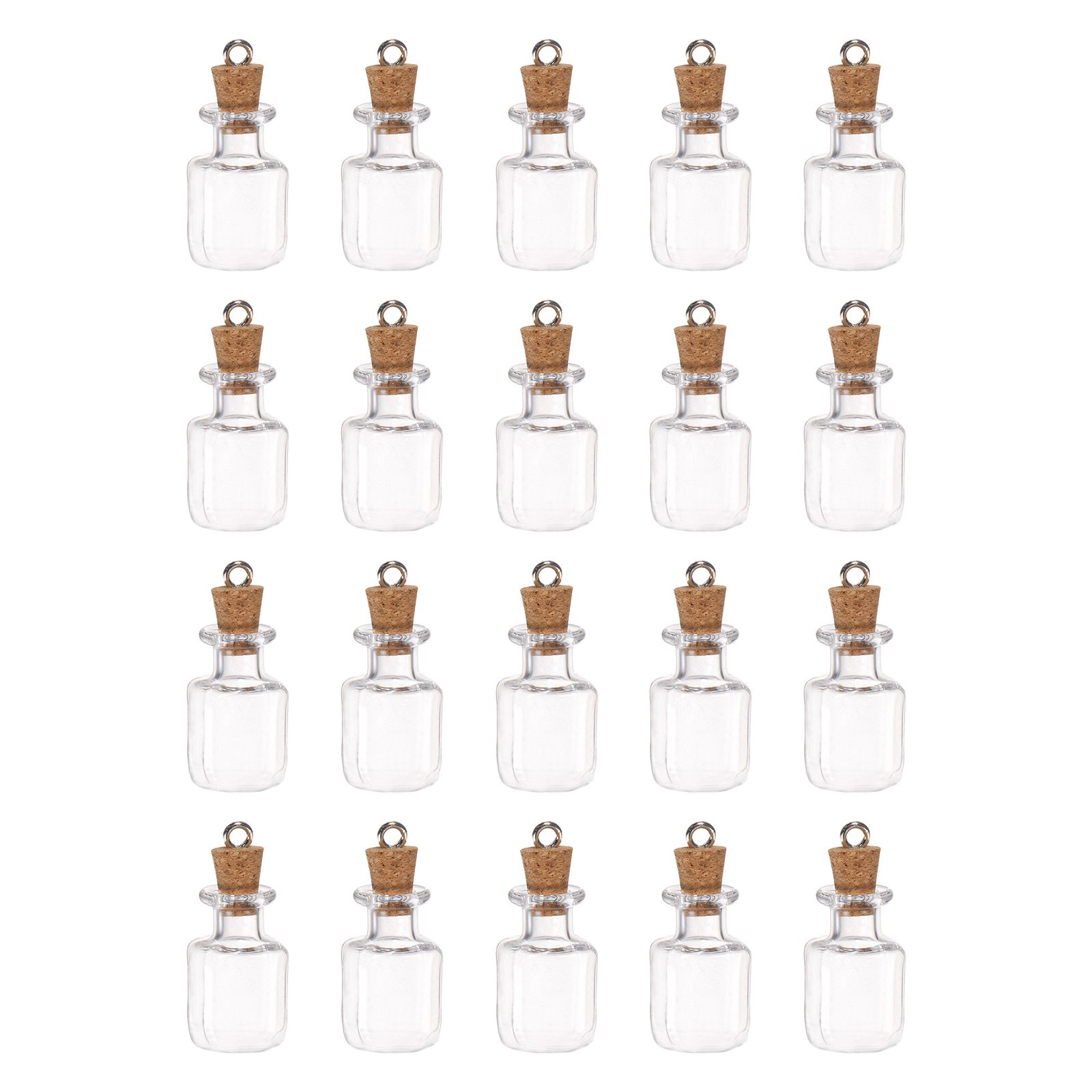 20pcs Mini Glass Bottles with Cork Square Shape with Ring