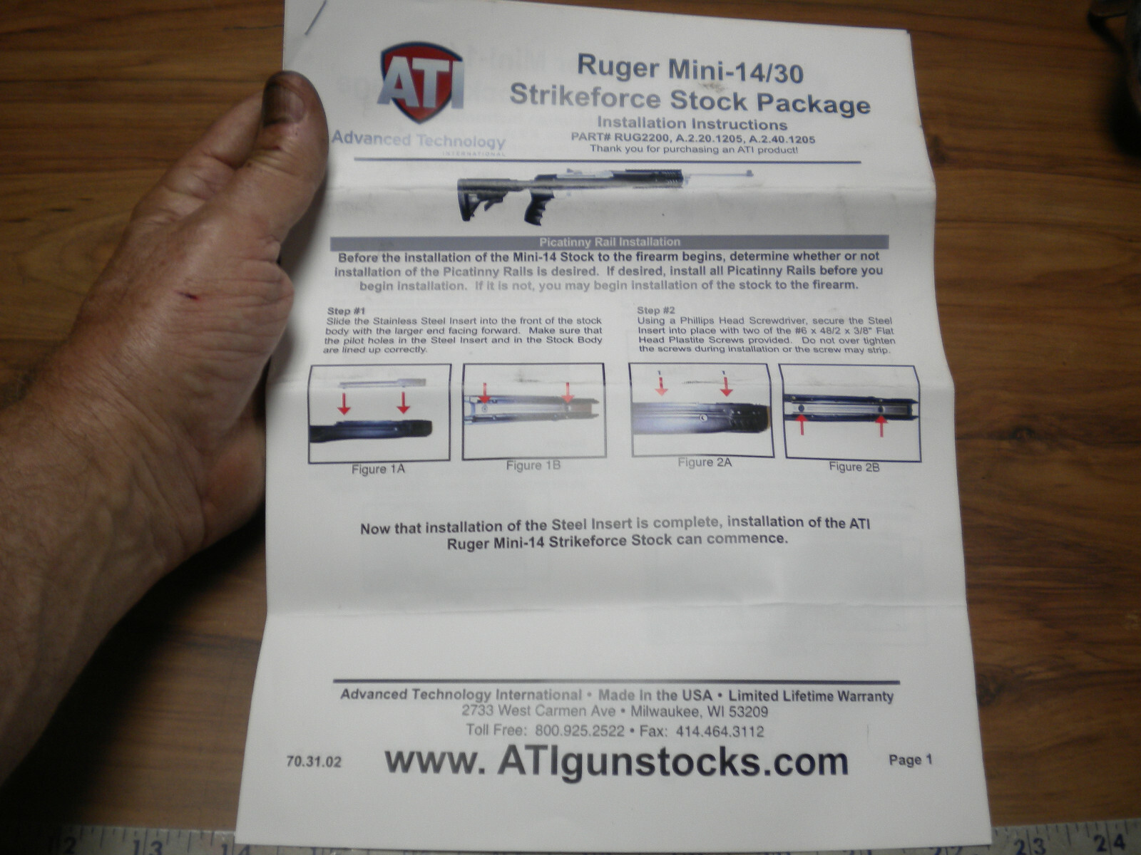 Ruger Mini 14/30 Strikeforce Stock Package Installation Instructions,see Picture