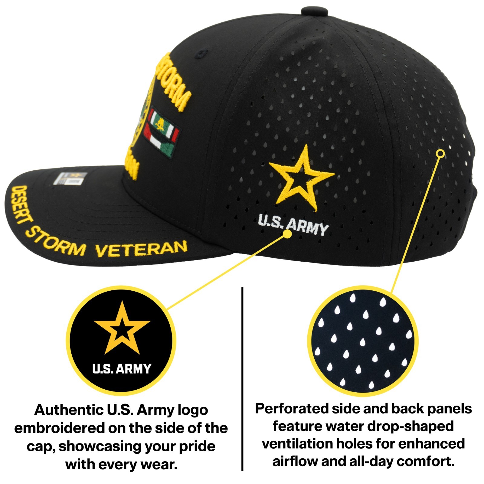 Army Desert Storm Veteran Perforated Hat Official Licensed Adjustable Cap