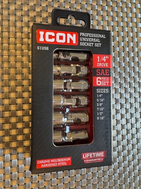 NEW ICON S1US6 PROFESSIONAL UNIVERSAL SOCKET SET SAE 1/4" DRIVE 6PC. SEALED