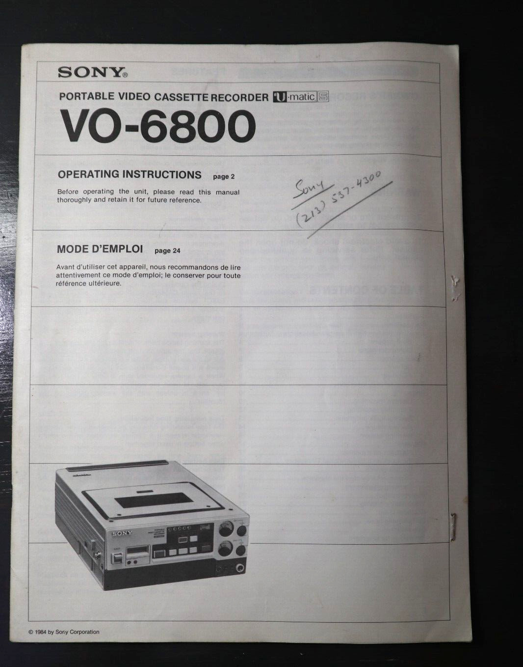 SONY V0-6800 MANUAL