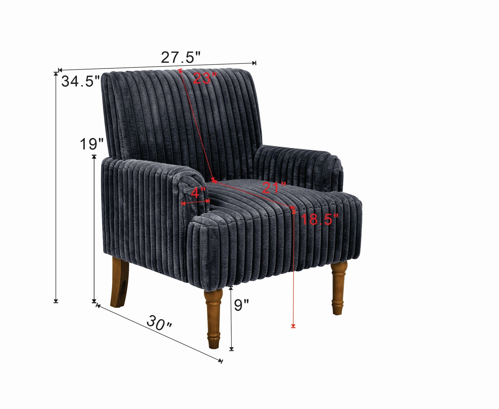 Dark Gray Wide Wale Corduroy Accent Chair Solid Wood Legs Living Room