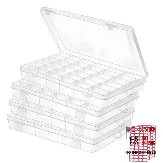 pack 36 Grids Plastic Clear Organizer Box Bead Storage Containers with 4