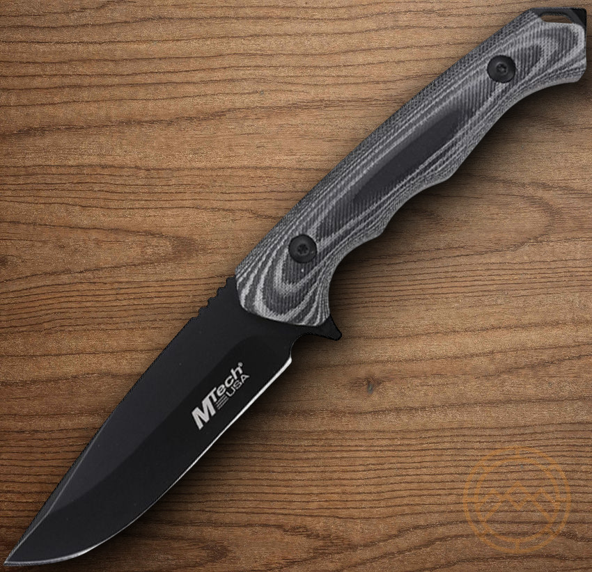 MTech Fixed Knife 4" Black Full Tang 3Cr13MoV Steel Blade Canvas Micarta Handle