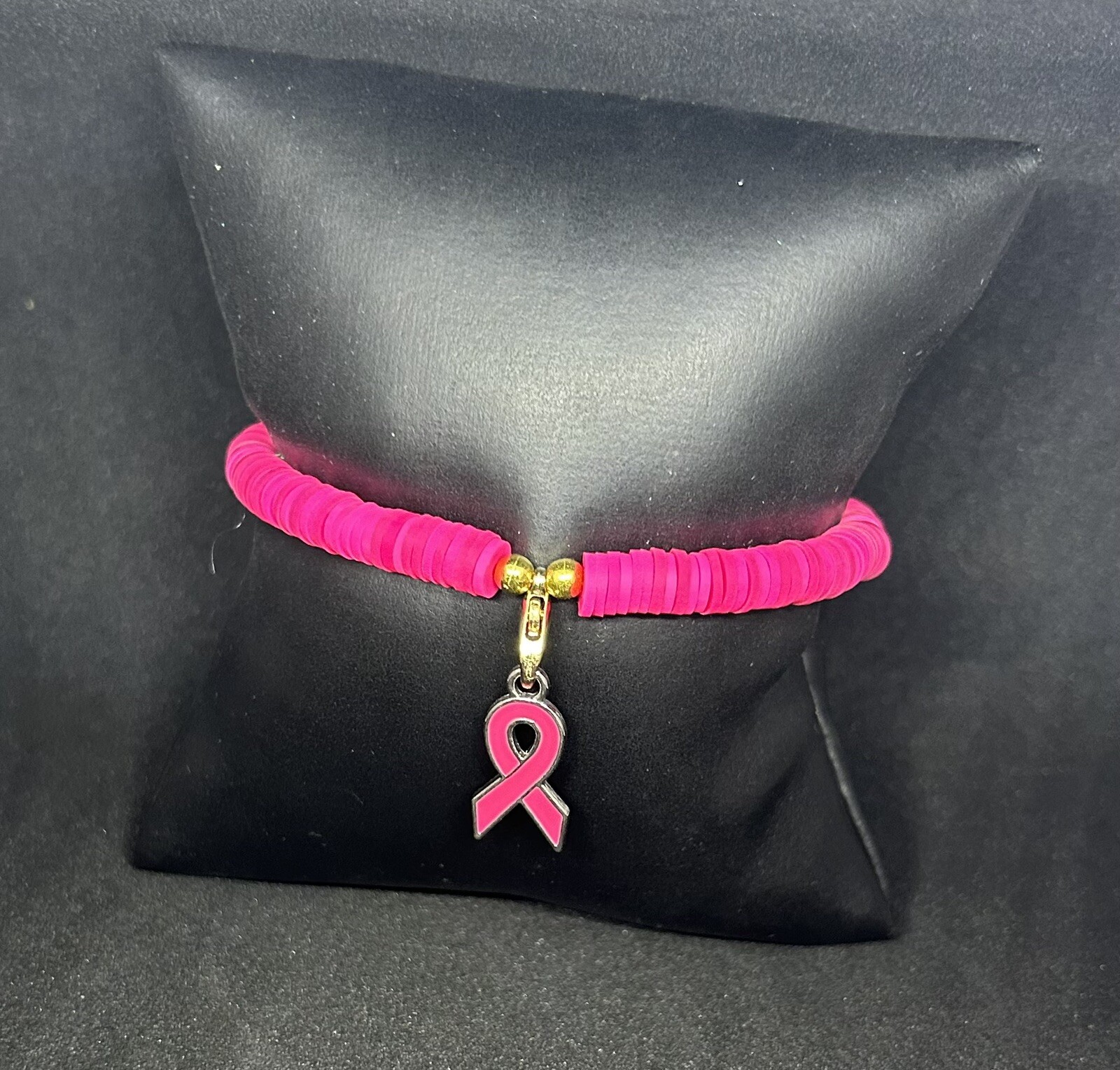 Pink Ribbon (Awareness) Heishi Charm Bracelet