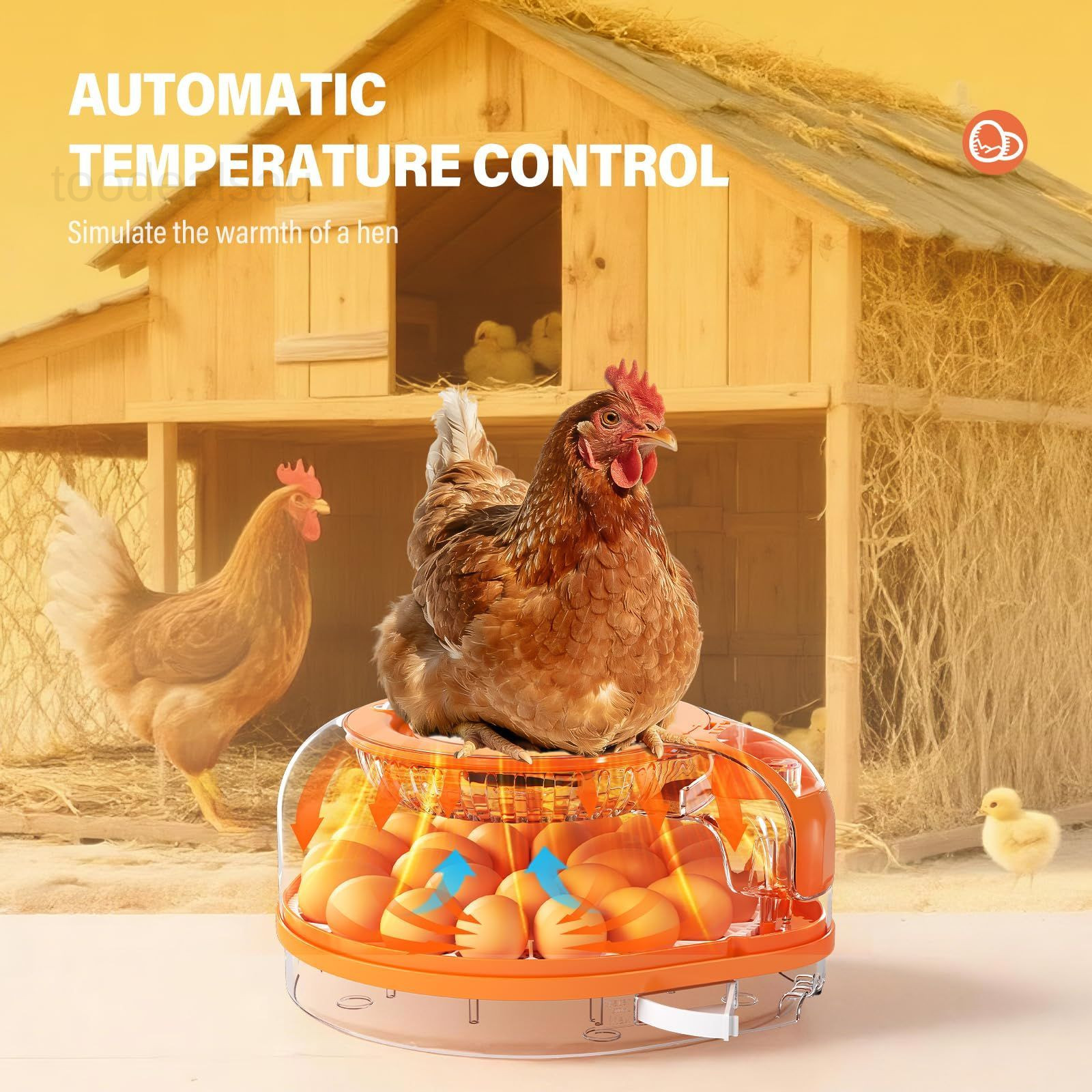 26 Incubators for Hatching Eggs Smart Voice Control 26 Eggs, Orange White