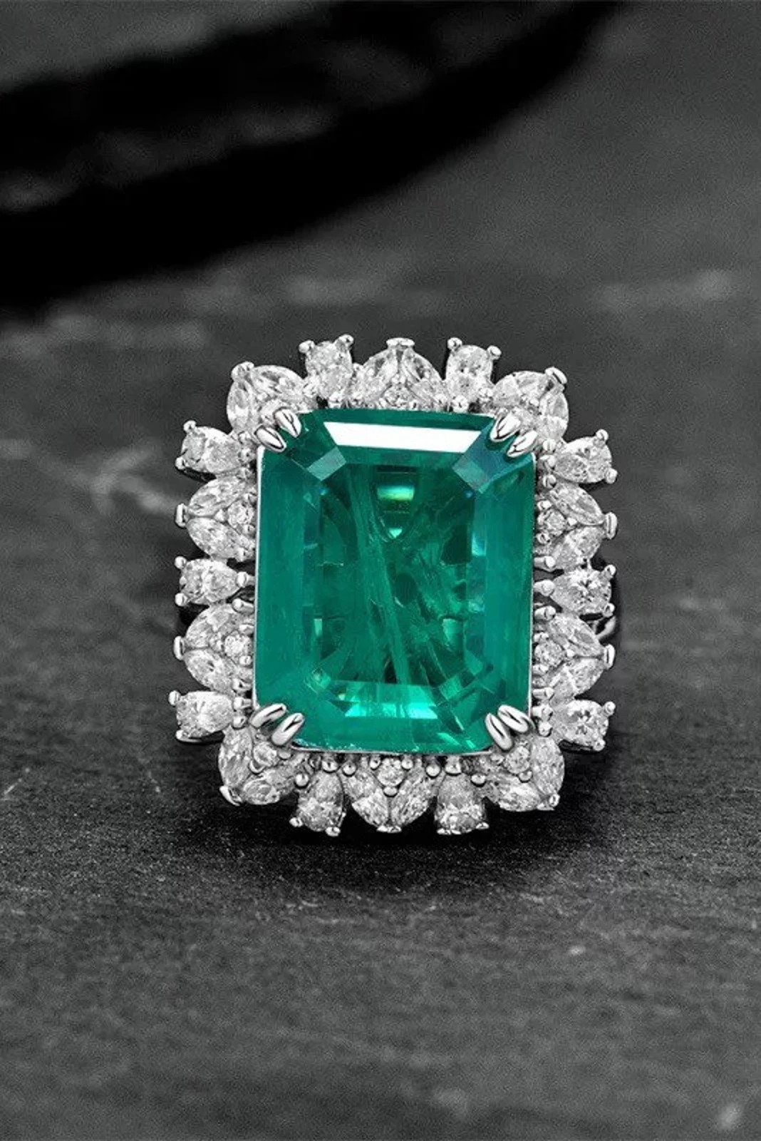5 Ct Emerald Cut Natural Emerald Diamond Wedding Engagement Ring 14K White Gold
