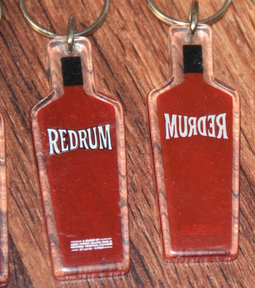 1 vintage REDRUM acrylic Key Ring Chain Keychain rum bottle promotional