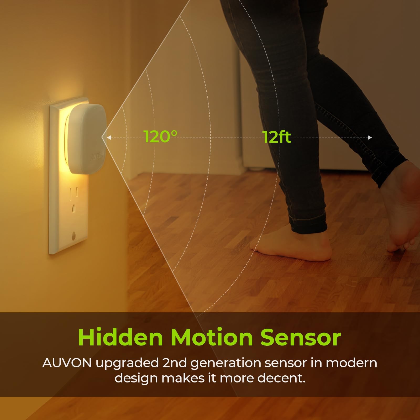 AUVON Plug-in LED Backlit Night Light with Motion Sensor & Small, Warm White