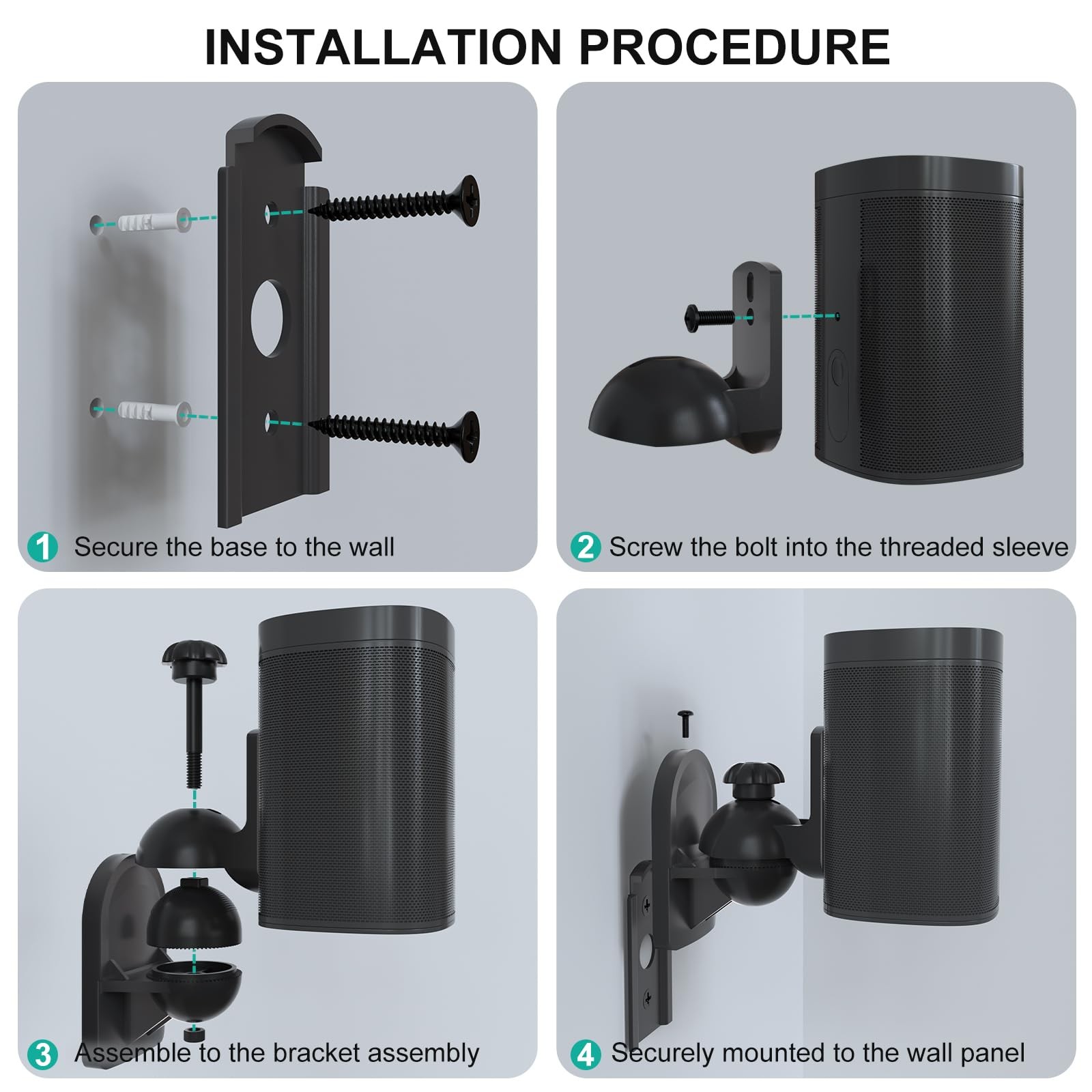 WALI Speaker Wall Mount, Surround Sound Stand with Small, Black