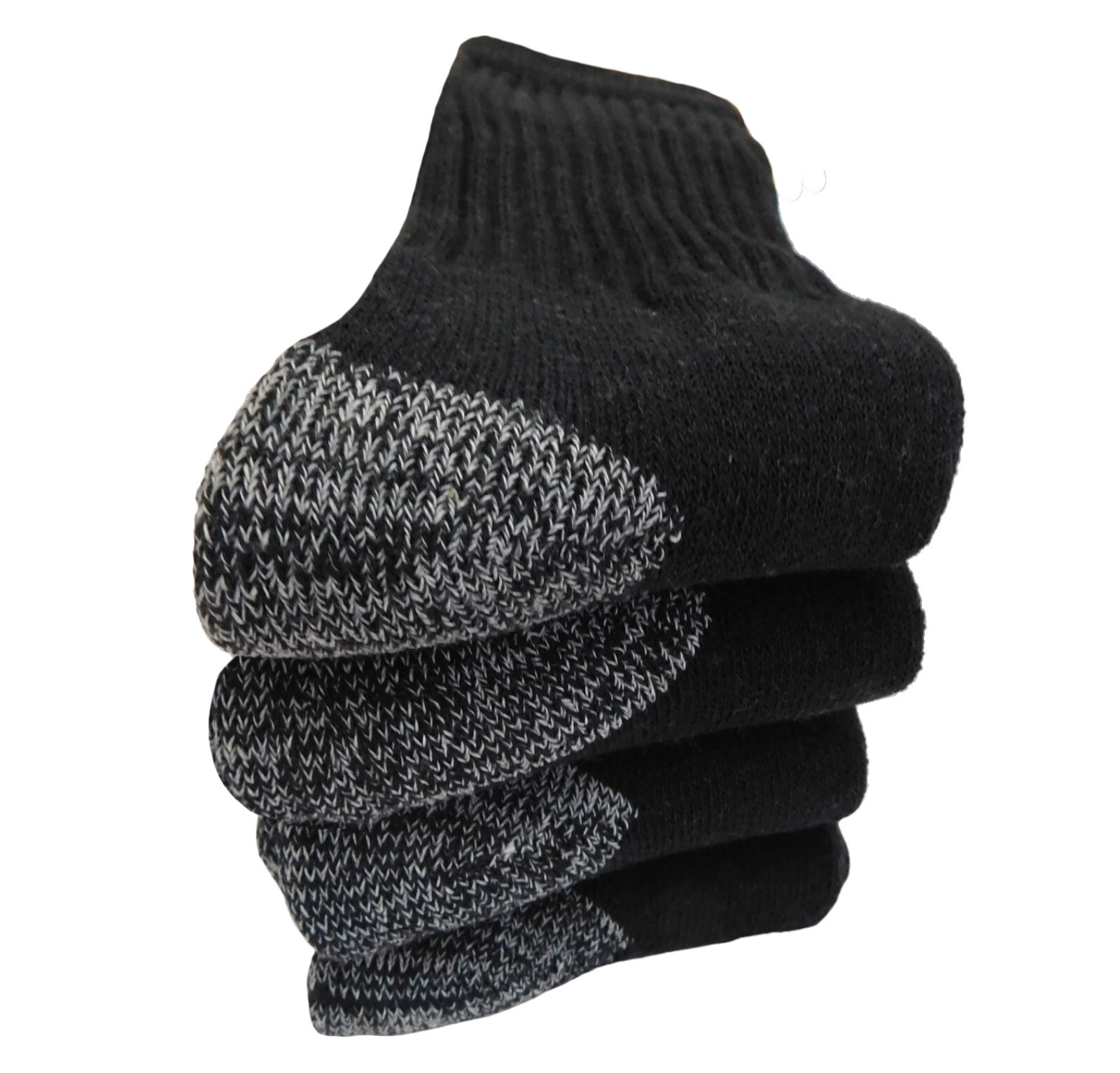 4 Pairs Men's Work Socks BLACK Boot Socks Cushioned 10-13 Reinforced Heel & Toe