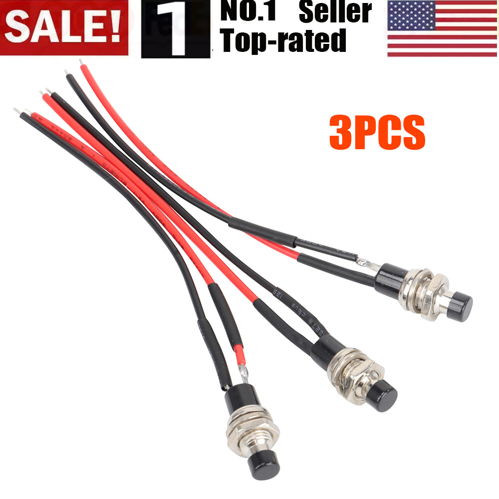 3 Pack Mini Push Button Pre-Wired Momentary N/O OFF-ON Switch Plug 12V 5AMP SPST