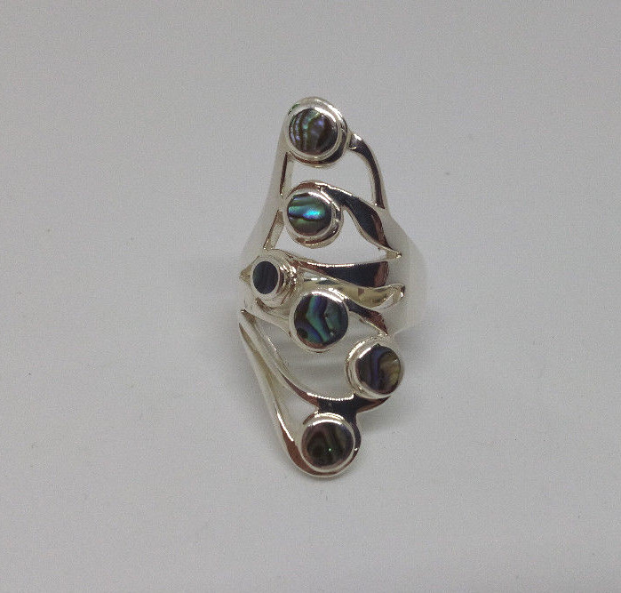 Sterling Silver Green Abalone Shell Flower Design Statement Ring