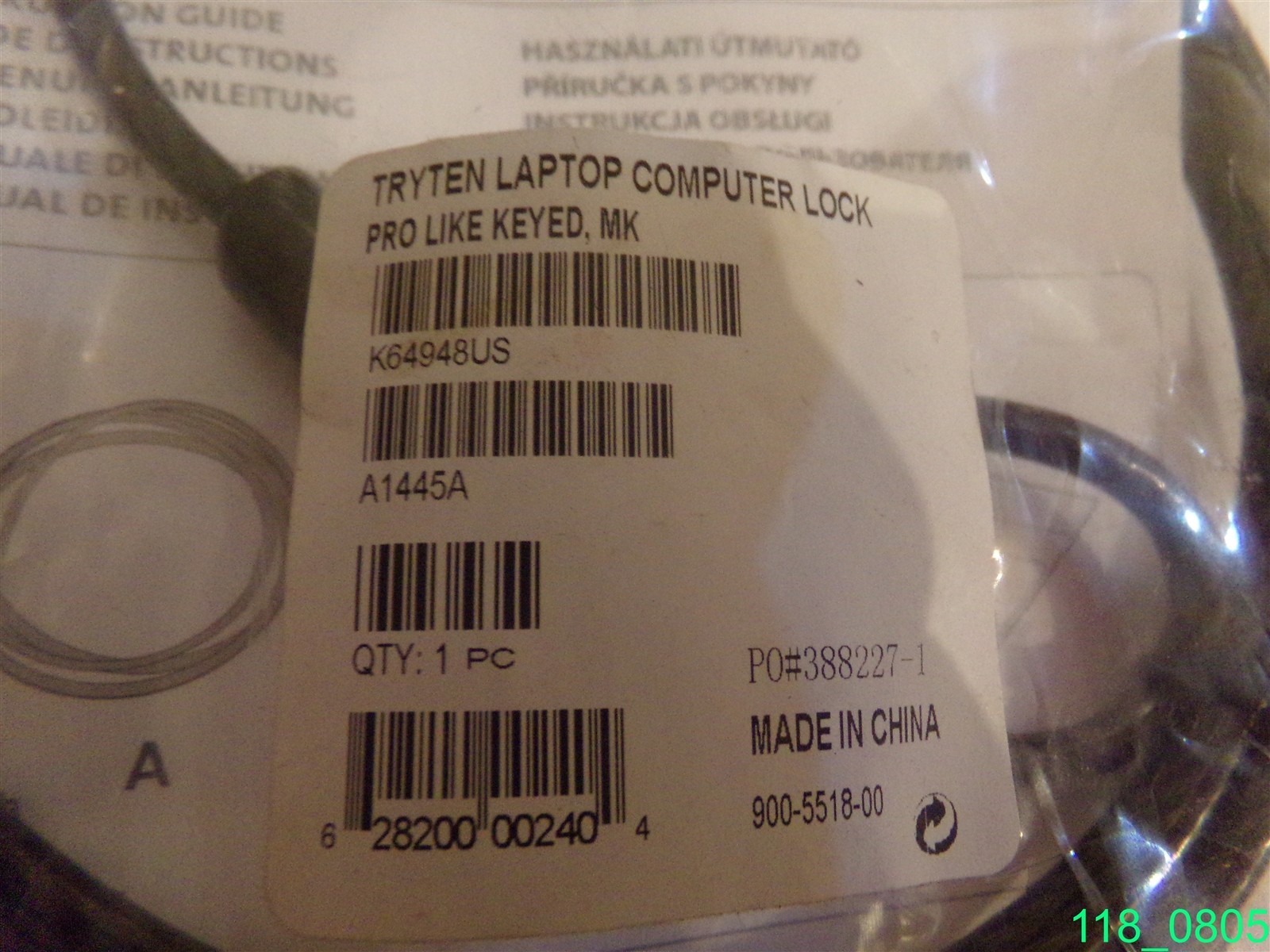 Tryten Technologies Laptop Computer Lock Pro K64948US , A1445A - NEW