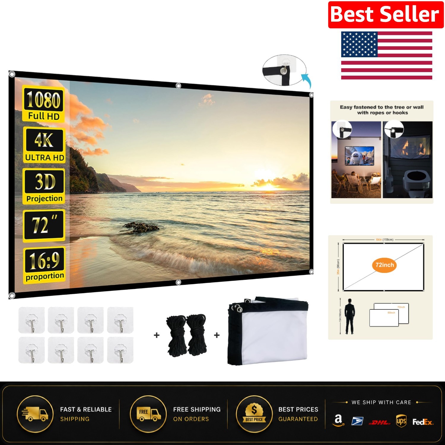 Portable 72-inch Double-Sided Cinema Projector Screen - Ideal for Movie Lovers