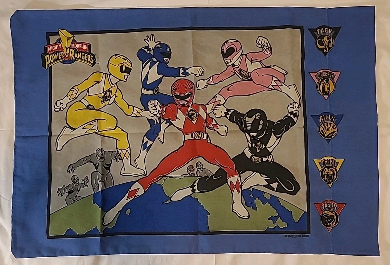Vintage Mighty Morphin Power Rangers Pillowcase 1994 Saban Double Sided 20x28 Ap