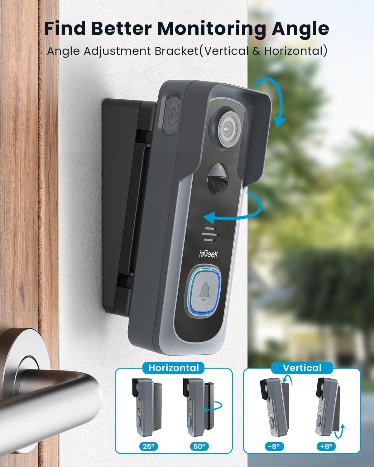 ieGeek 2K Doorbell Camera Wireless No Subscription with Adjustable Angle Mount