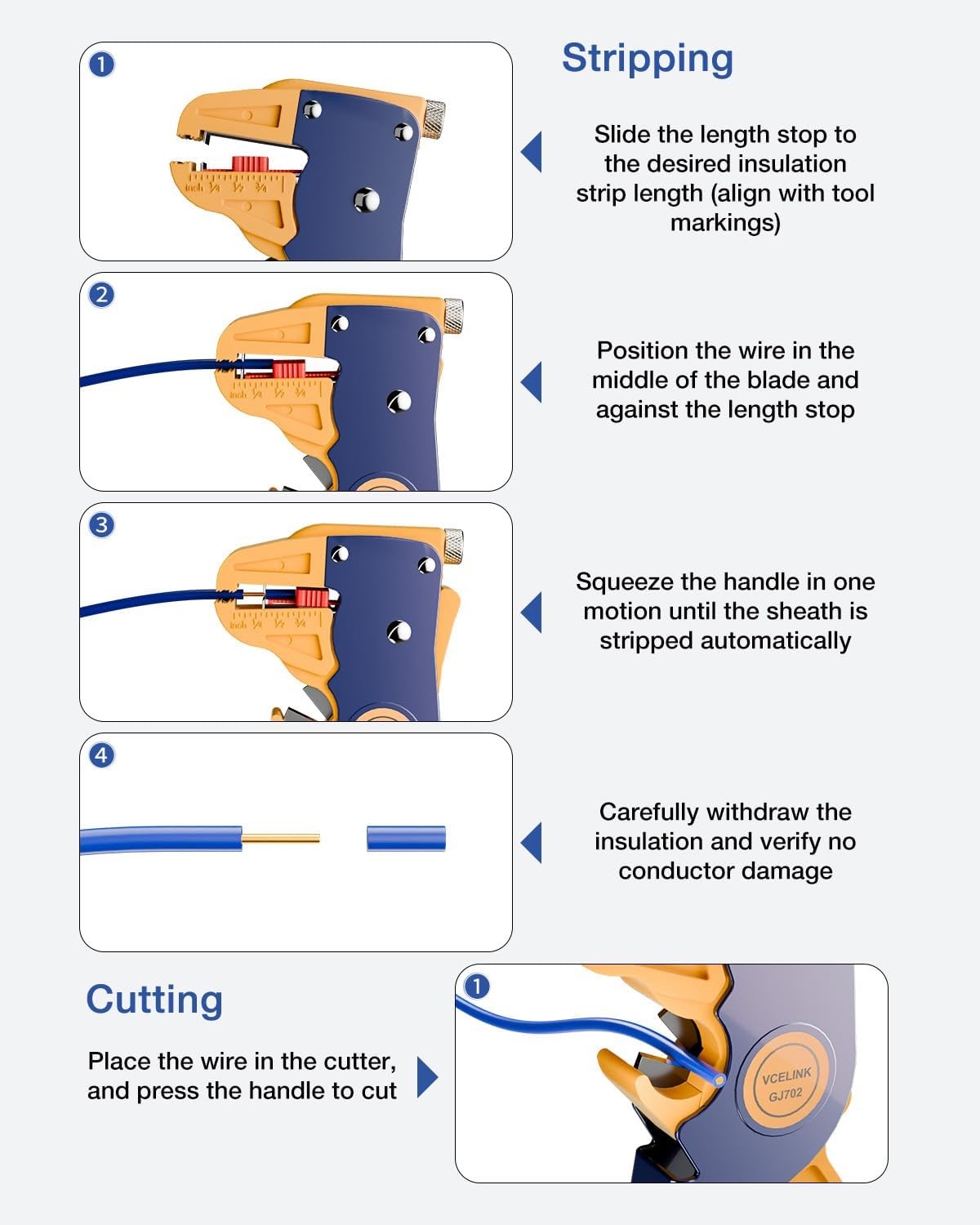 Automatic Wire Stripper and Cutter, 2 in 1 Adjustable Quick Strip Tool, Blue