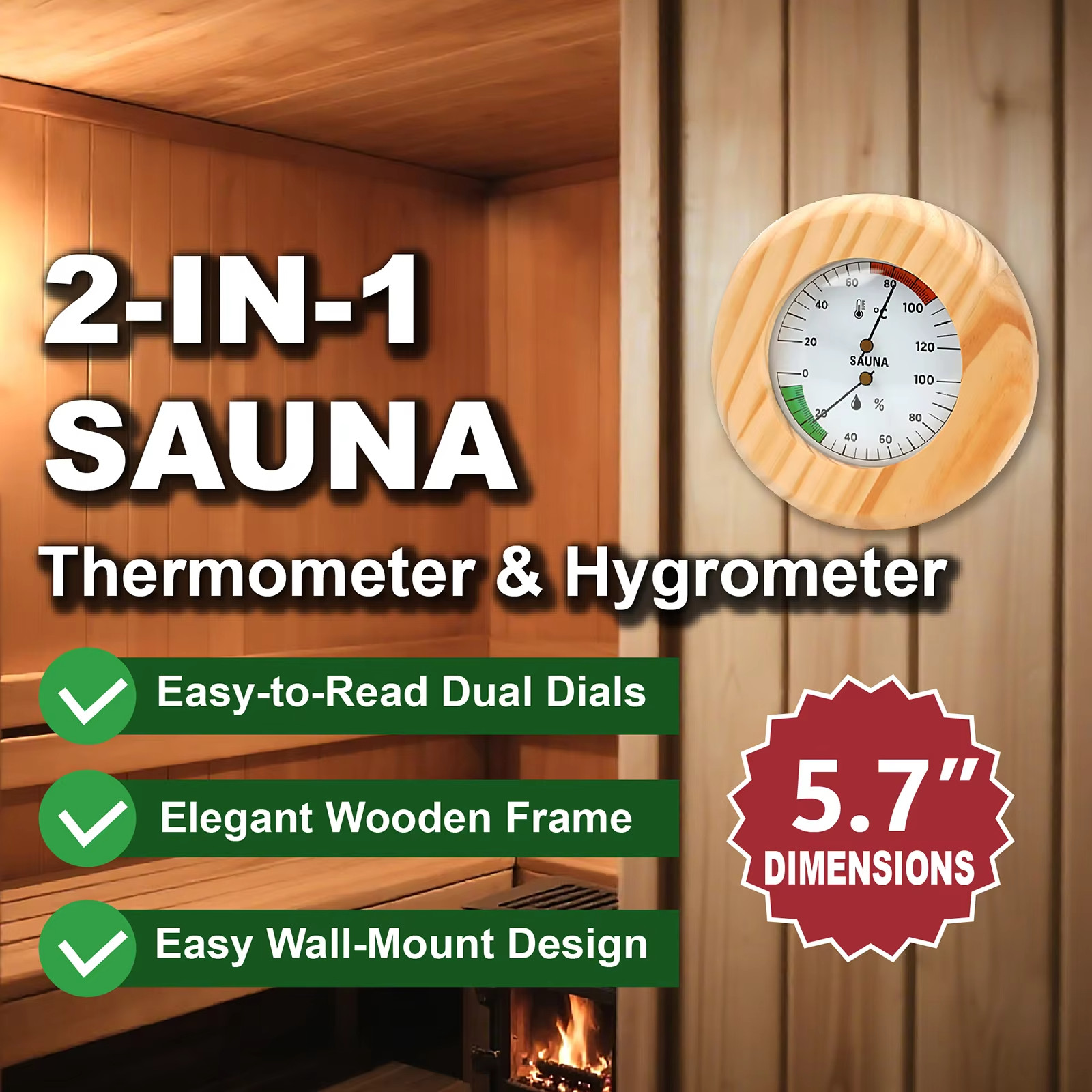 Sauna Thermometer and Hygrometer