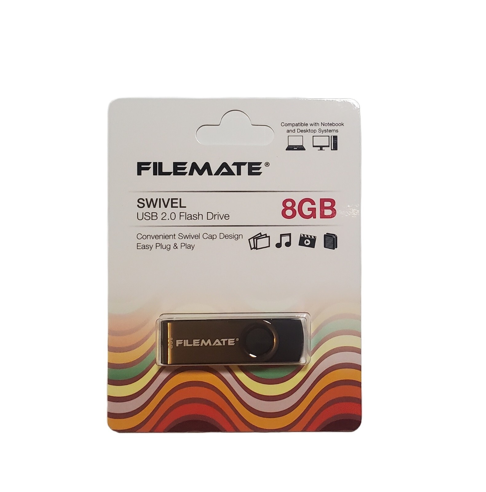 NEW Filemate Swivel 8GB USB 2.0 Flash Drive by Wintel - MacOS, Windows, Linux