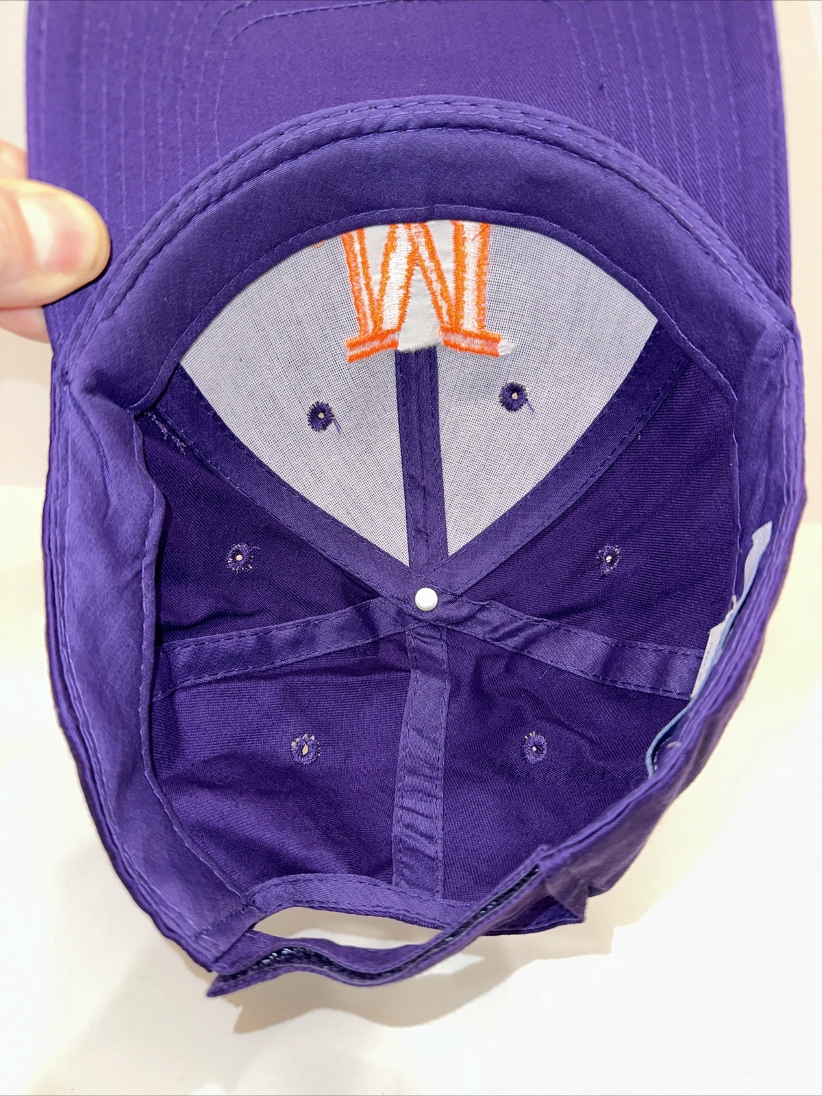 Purple Hat Cap with Orange Capitol M on the front Hook Loop