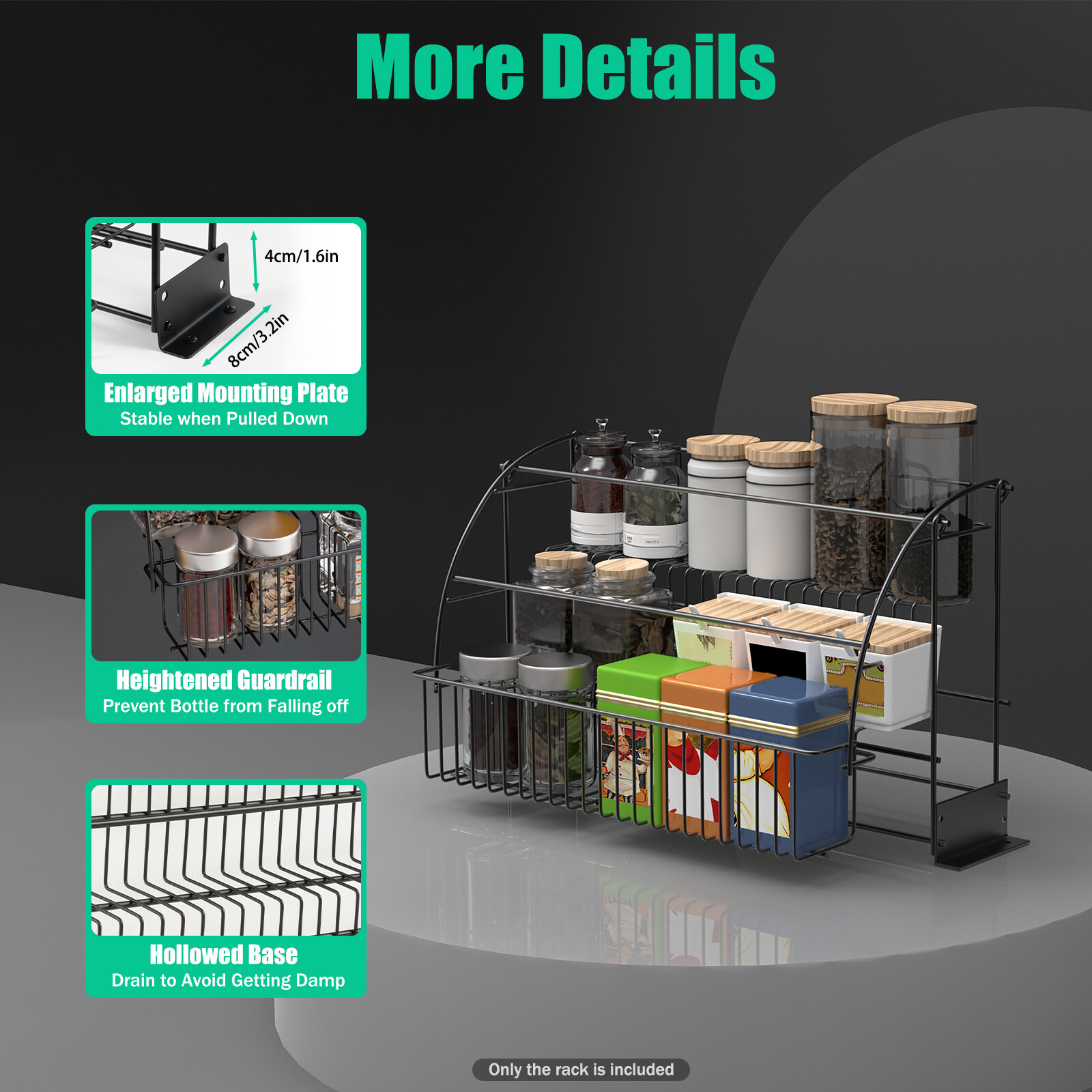 3 Tier Pull Down Spice Rack Organizer Cabinet Pantry ​Countertop for Spices&Jars