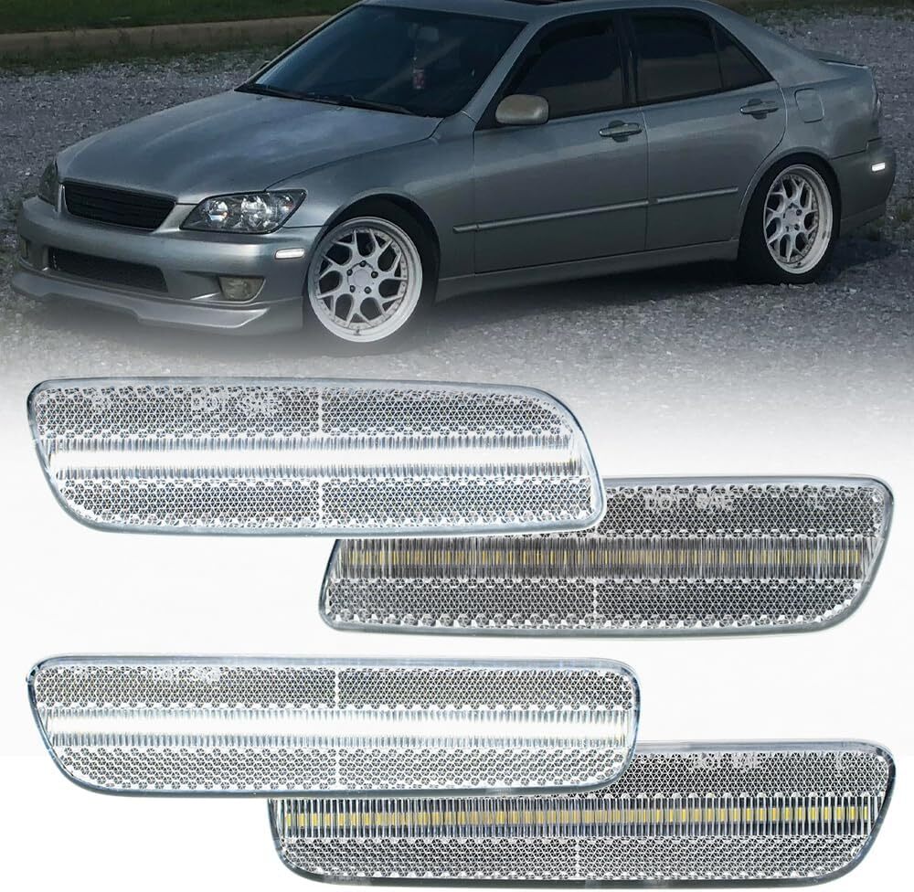 4PCS For 2001-2005 Lexus IS300 White LED Front Rear Bumper Side Marker Lights
