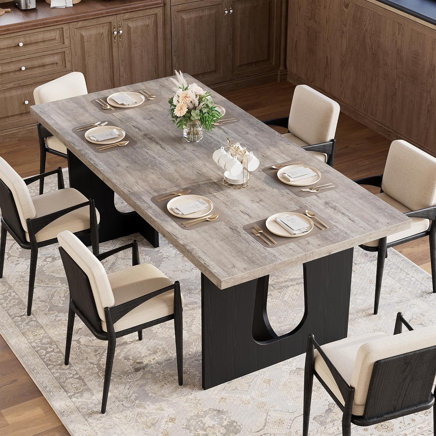 Stylish 71" Grey & Black Dining Table for 6-10 - Heavy Duty Design