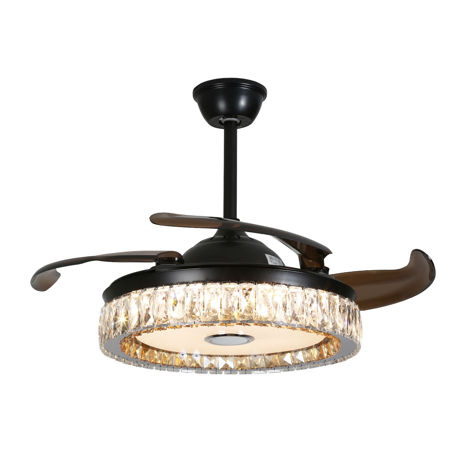Ceiling Fan With Led Light 42 Inch Remote Control Retractable Black Crystal