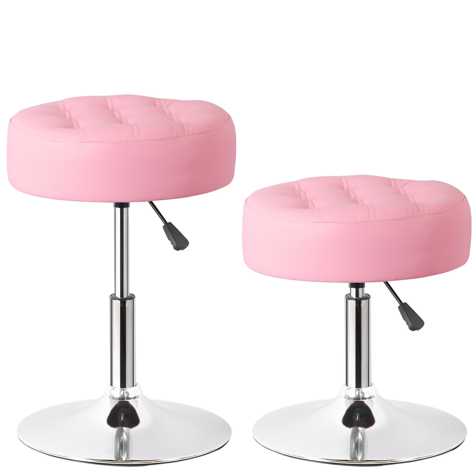 2 PCS Pink Vanity stool for Makeup Room Adjustable Height PU Leather Bar Stool