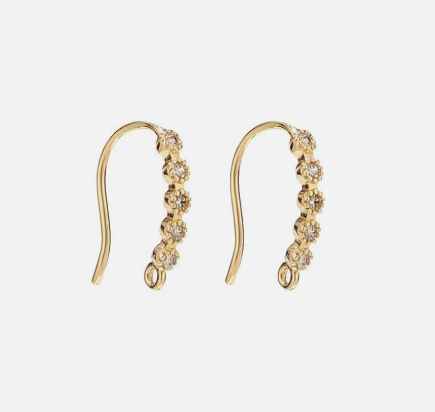 10pcs Crystals Earring Hooks 18k gold Brass Earring Posts 15mm
