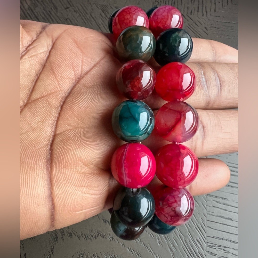Enhanced dragon vein agate bracelet 14mm 6.5’